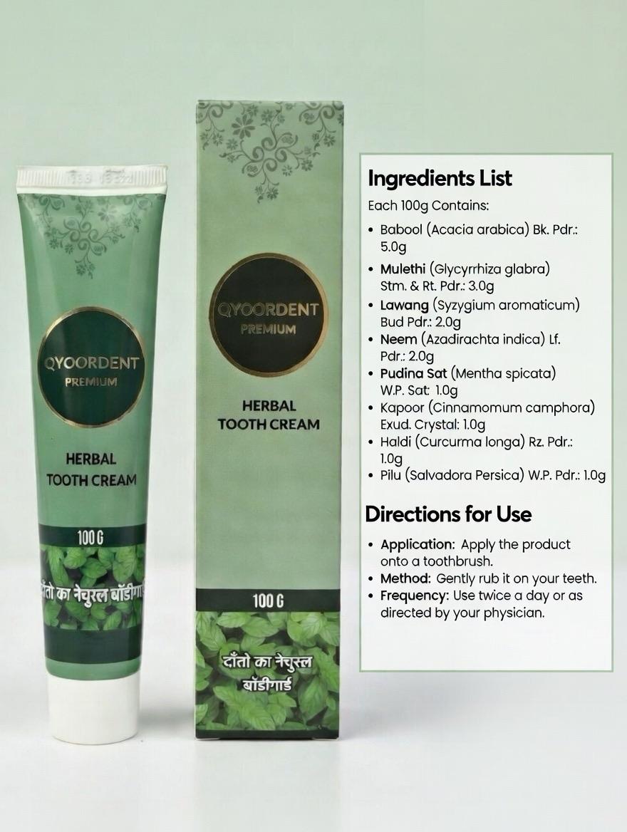 Niraag Premium Qyoordent Herbal Toothpaste – 100g - Ayurvedic Toothpaste for Sensitivity Relief, Reduces Bad Breath, Cavity Protection, SLS & Fluoride Free